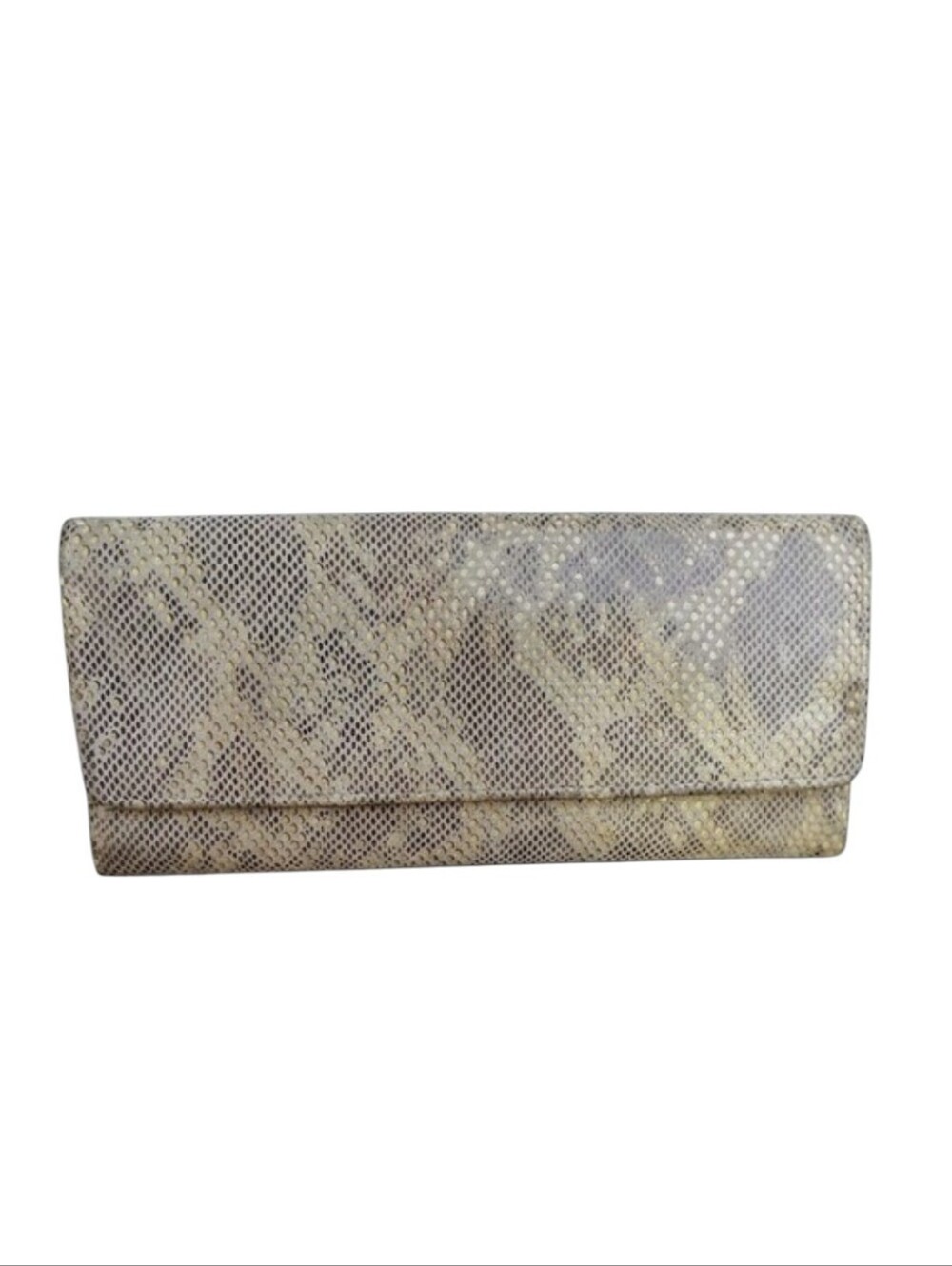 HOBO Snake-Print Leather Fold-Over Clutch in Cream and Tan